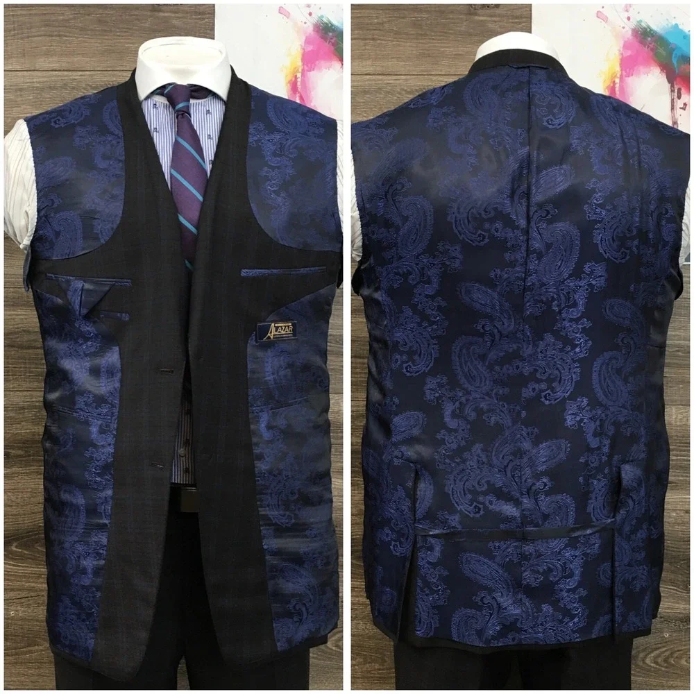 Mens BESPOKE Suit 2‎ Piece Jacket Pants Blazer Sport Coat Size 44L Wool Classic